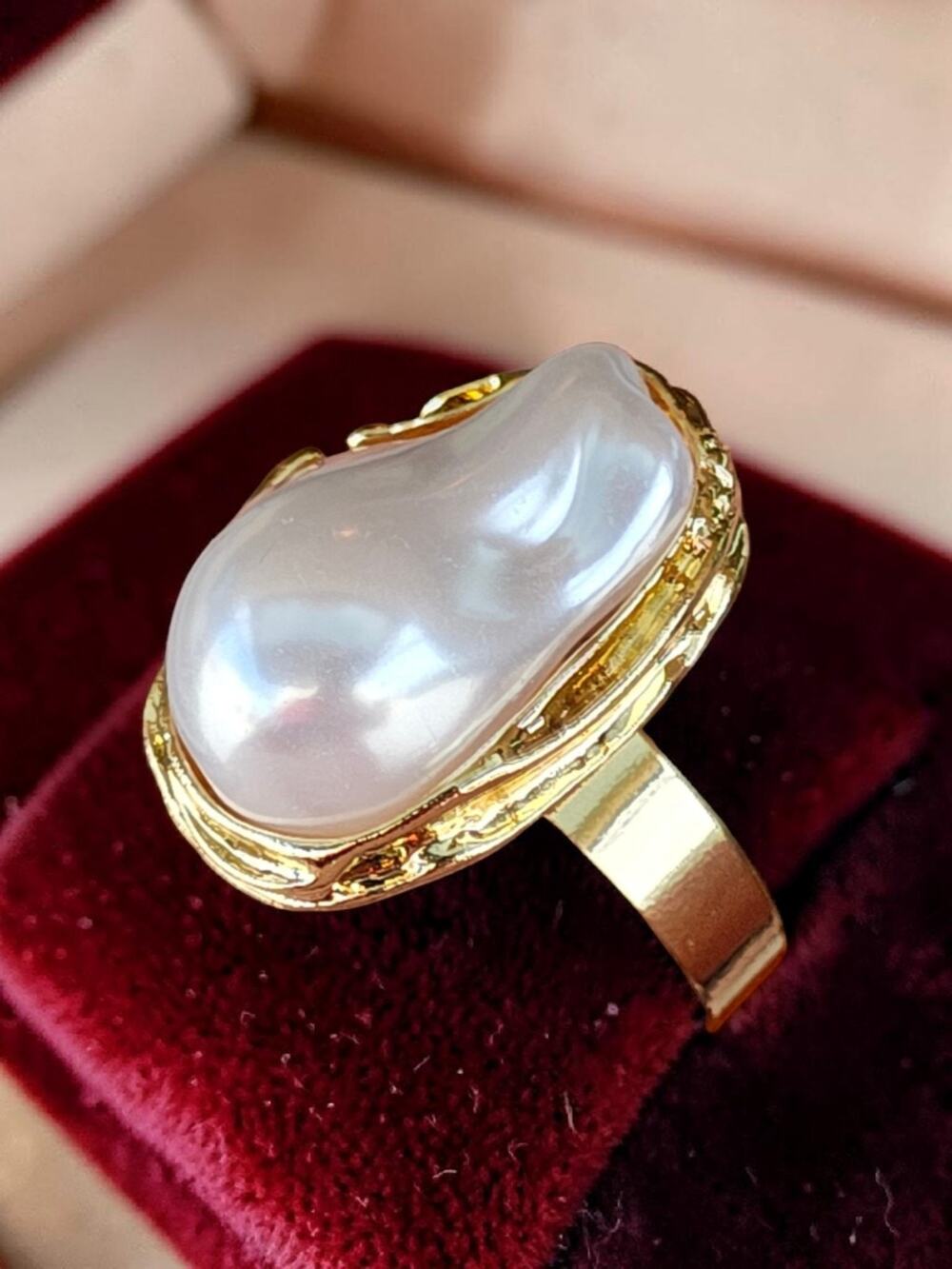 Baroque Pearl Ring for Women - Adjustable Irregularity Statement Ring - Vintage